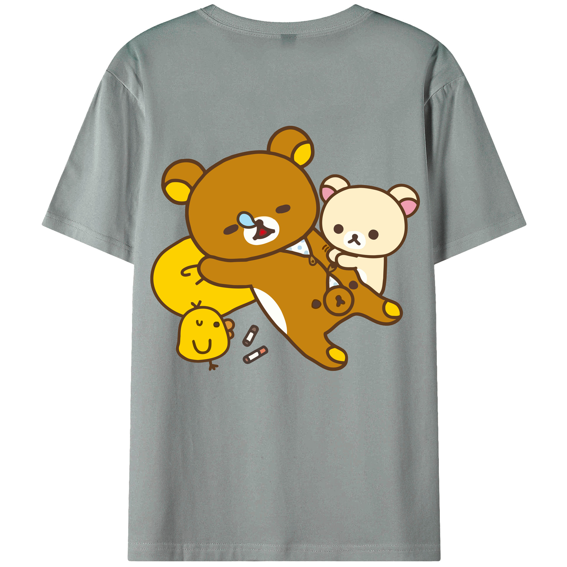 （画像用） リラックマ リラックマ キイロイトリ Rilakkuma Korilakkuma Kiiroitori 綿100％ メンズ半袖Tシャツ（バックプリント） 通気性